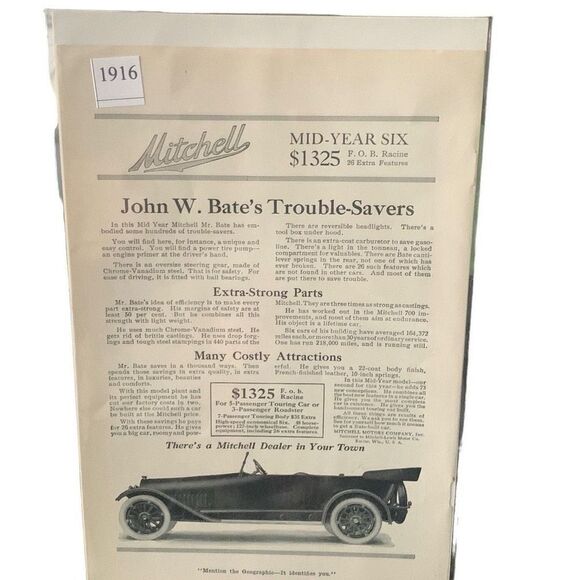Vintage 1916 Mitchell John W Bates Trouble Savers Ad Advertisement - Picture 2 of 4